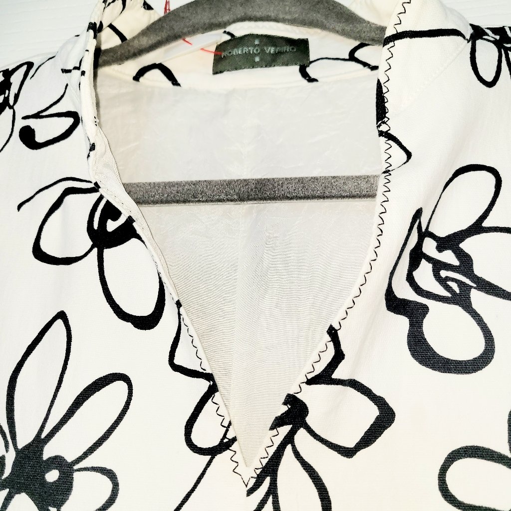 Roberto Verino Cotton Stretch White  Black Flowers Dress Eur Size 4214 295